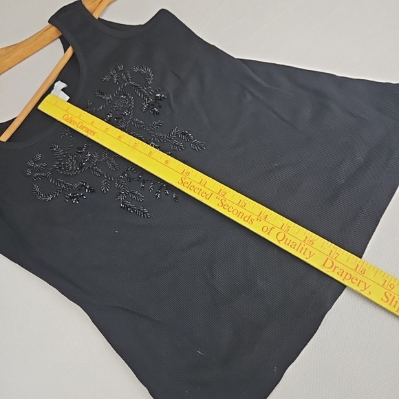 Charter Club Women's Beaded Tank Top Petite S 100% Cotton Black Stretch Ribbed - Picture 3 of 7